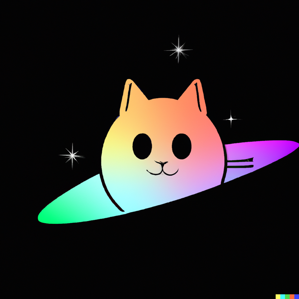 A space cat in a rainbow